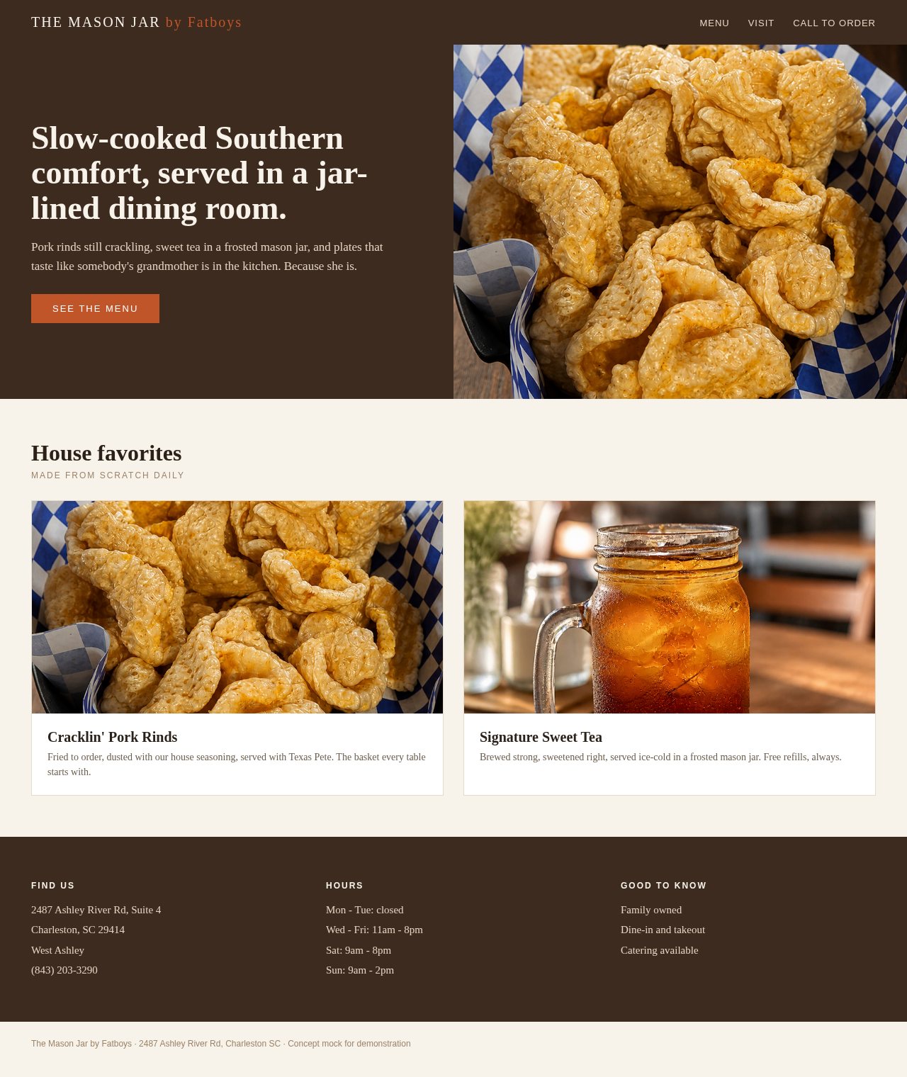 Restaged homepage concept for The Mason Jar by Fatboys